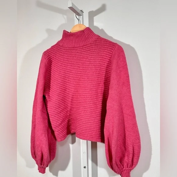 Rebecca Vallance Bella Merino Wool Balloon Sleeve Mock Sweater AUS 14 US 10 pink - Picture 5 of 7